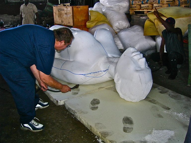 Preparing for bronze casting - cutting styrofoam into pieces