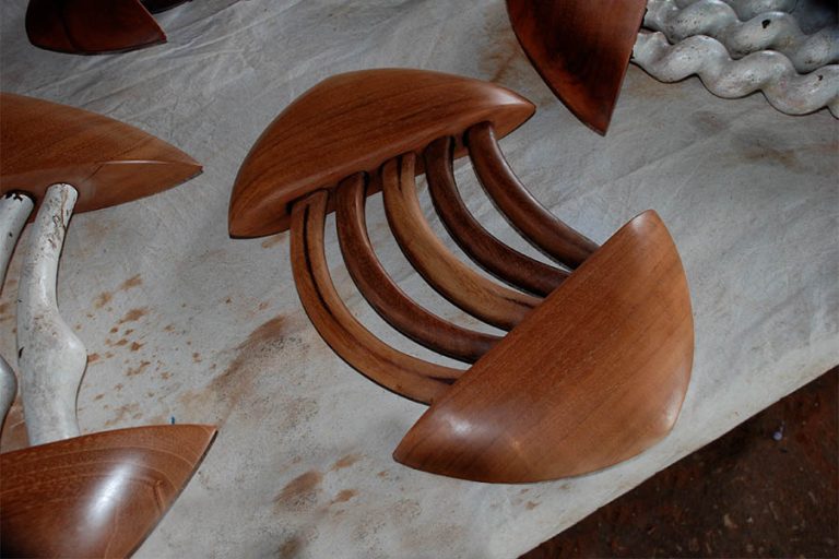 Left to Right: HAPPY MAN, HARP ARROW, UPWARD ARROW, 2008, cedar and furniture fragments, various sizes