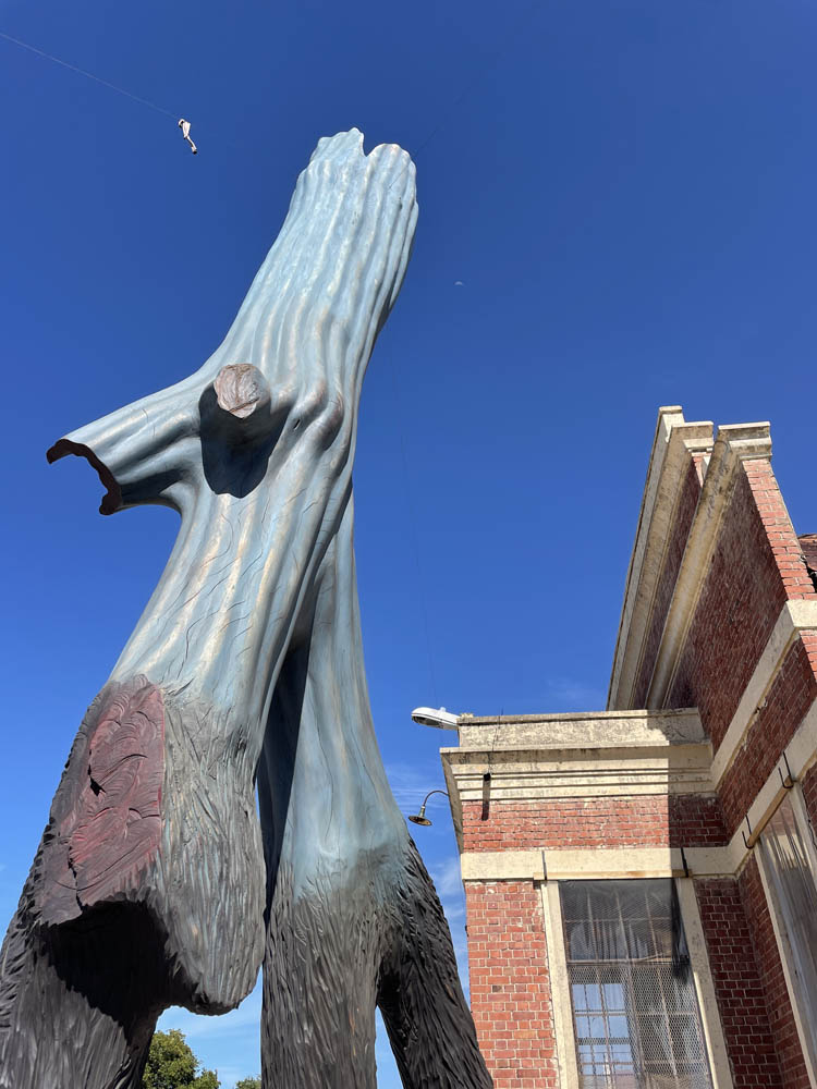 ZINC WALKING TREE, detail, 2018, mahogany, 25’