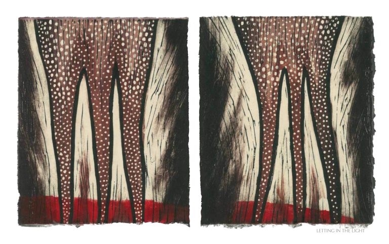 LETTING IN THE LIGHT, 2012, woodblock print, 1 of 9 diptych prints on Kitikata paper, 10 x 8