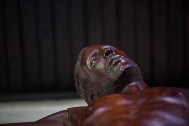 CHRIST ASCENDING detail, 2000, mahogany, life size, St Andrew Parish Church, Kingston, Jamaica