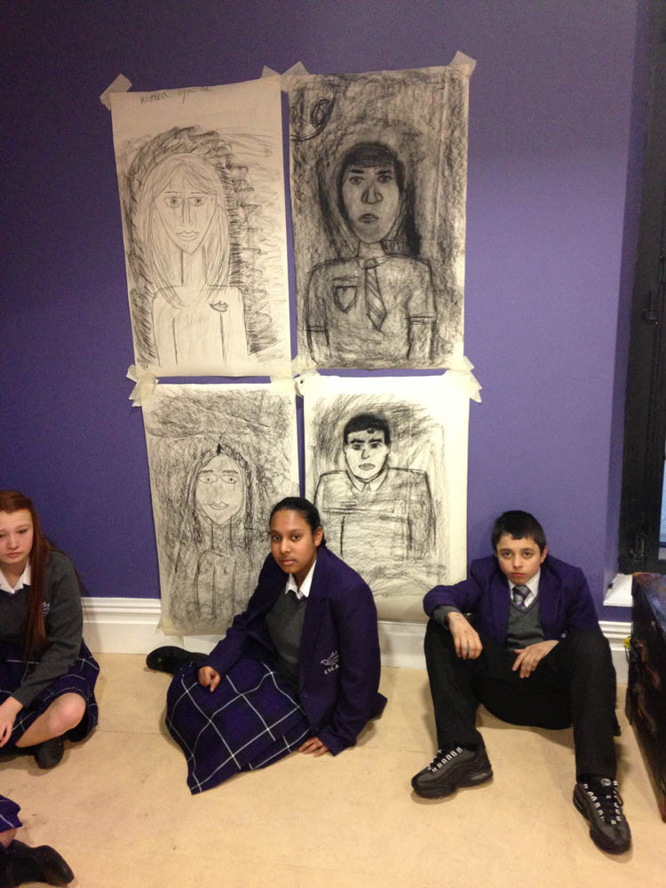 School Children with their drawings at INTERNATIONAL SLAVERY MUSEUM at a drawing workshop done by Laura Facey