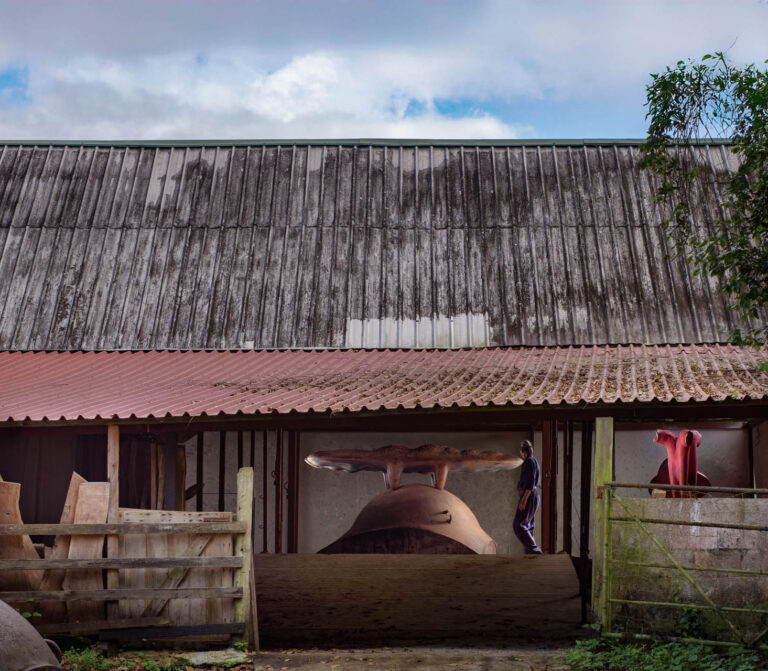 THE CROSSING, 2023, guango, cast iron pot, 68” x 96” x 125”